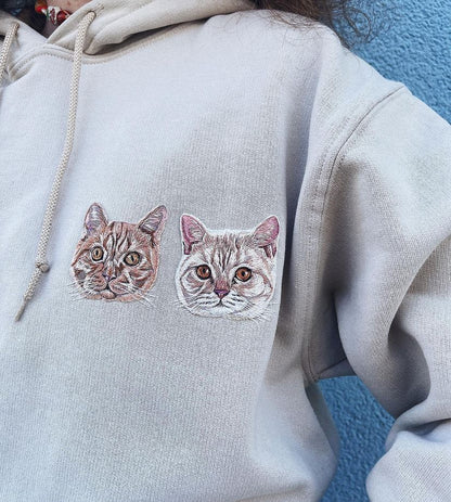 Customized sweatshirt with hand embroidered pet colored avatar