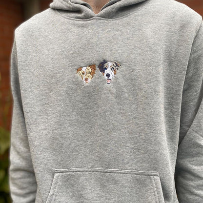 Customized sweatshirt with hand embroidered pet colored avatar