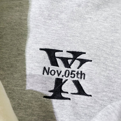 Customized hoodies with two people's initials and dates